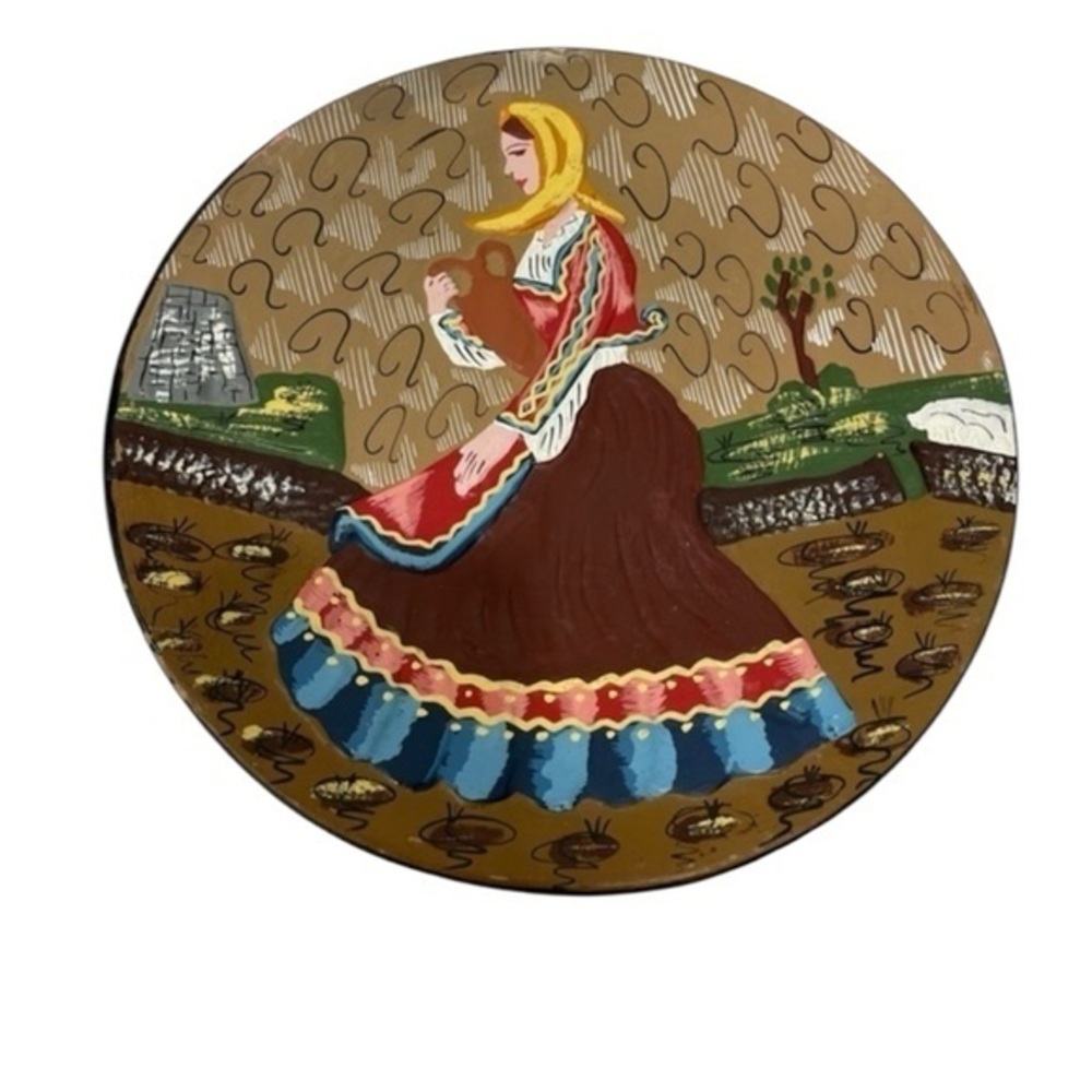 Hand-Painted Vintage Multicolor Round Decorative Plate